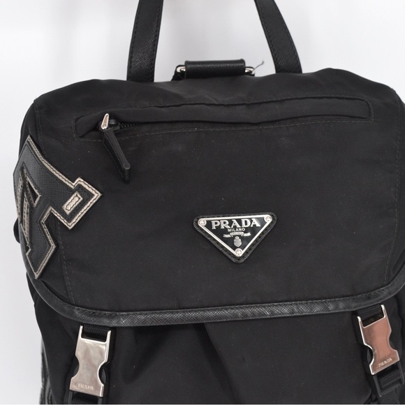 PRADA Embroidered Logo Applique Nylon Backpack In Black Travel - Picture 8 of 15
